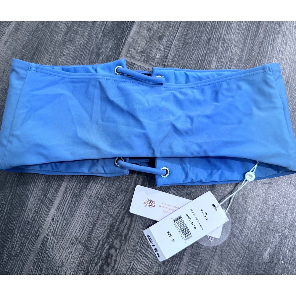 PilyQ Sky Blue Lace Up Bandeau Bikini Top SKB-347B Strapless Swimwear‎ Womens M - Picture 6 of 6